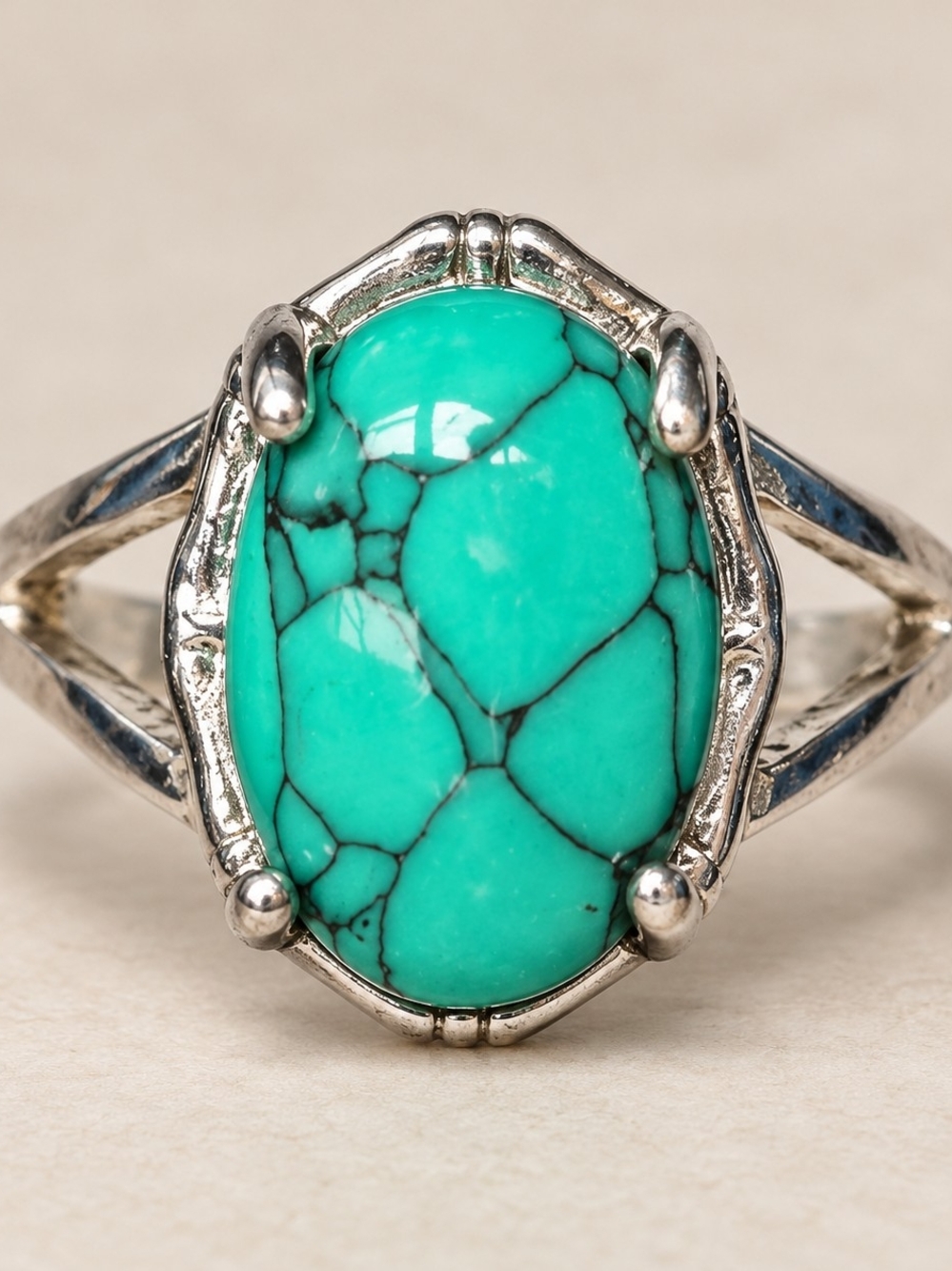 Turquoise Oval Stone Silver Ring - Women's Jewelry